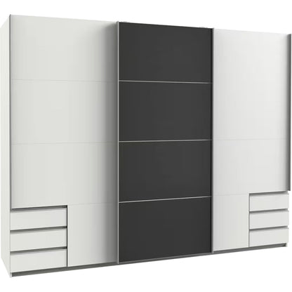 Schwebetürenschrank Valencia 3-türig mit Glastür und 6 Schubladen B/H/T ca. 270 x 208 x 65 cm