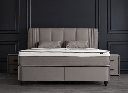 Boxspringbett Belicia Grau Voll-orthopädisches Komfortbett mit Bettkasten, Stauraum, inkl. kostenlose Lieferung und Montage