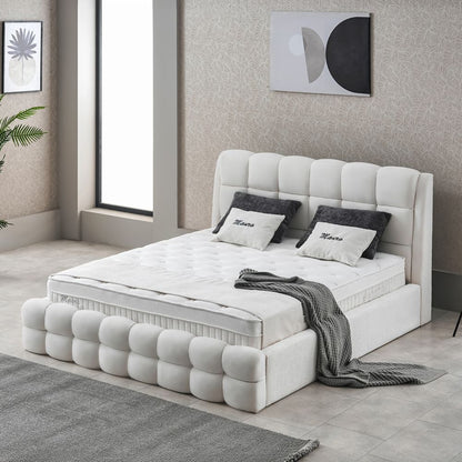 Boxspringbett Mauro Cremebeige Voll-orthopädisches Komfortbett mit Bettkasten, Stauraum, inkl. kostenlose Lieferung und Montage