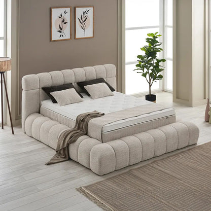 Boxspringbett Raina Beige Voll-orthopädisches Komfortbett mit Bettkasten, Stauraum, inkl. kostenlose Lieferung und Montage