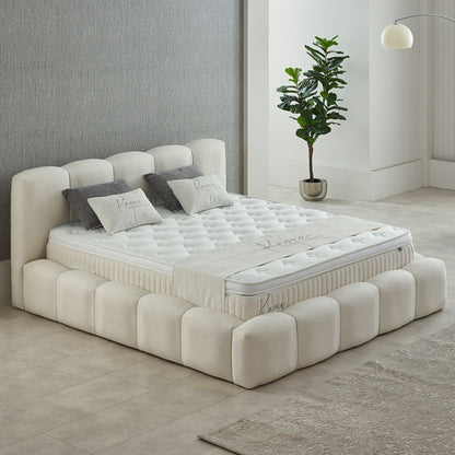 Boxspringbett Kaona Cremebeige Voll-orthopädisches Komfortbett mit Bettkasten, Stauraum, inkl. kostenlose Lieferung und Montage