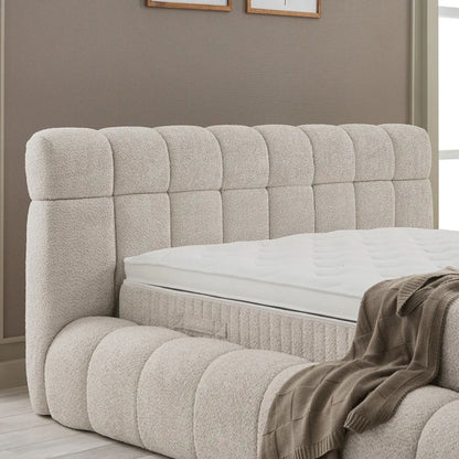 Boxspringbett Raina Beige Voll-orthopädisches Komfortbett mit Bettkasten, Stauraum, inkl. kostenlose Lieferung und Montage