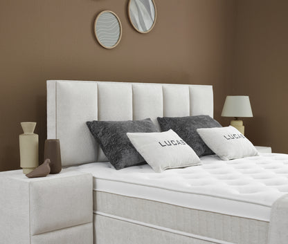 Boxspringbett Lucas Cremeweiß/Hellbeige Voll-orthopädisches Komfortbett mit Bettkasten, Stauraum, inkl. kostenlose Lieferung und Montage