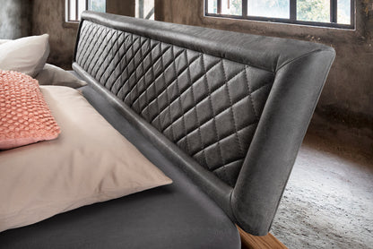 TPT Balkenbett 820-VIII mit Stoffkopfteil gesteppt, Wildeiche massiv natur geölt Breite 140-200 x 200 cm