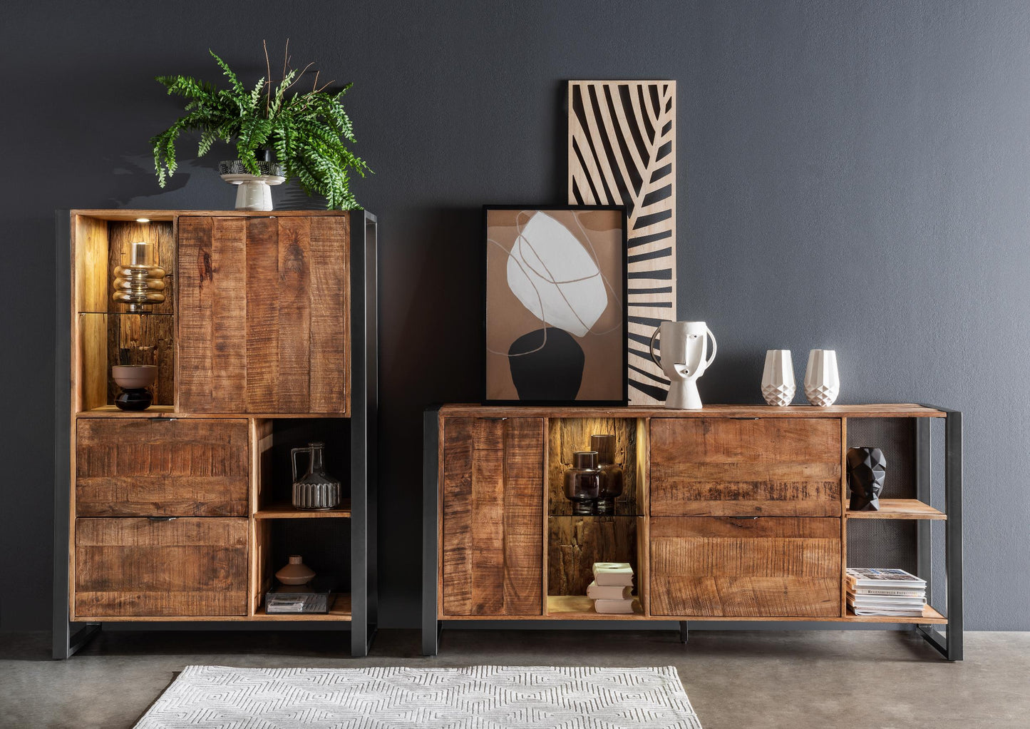 Sideboard Cayro Mangoholz massiv multifarbig inkl. Beleuchtung B/H/T 146/180 x 82 x 42 cm
