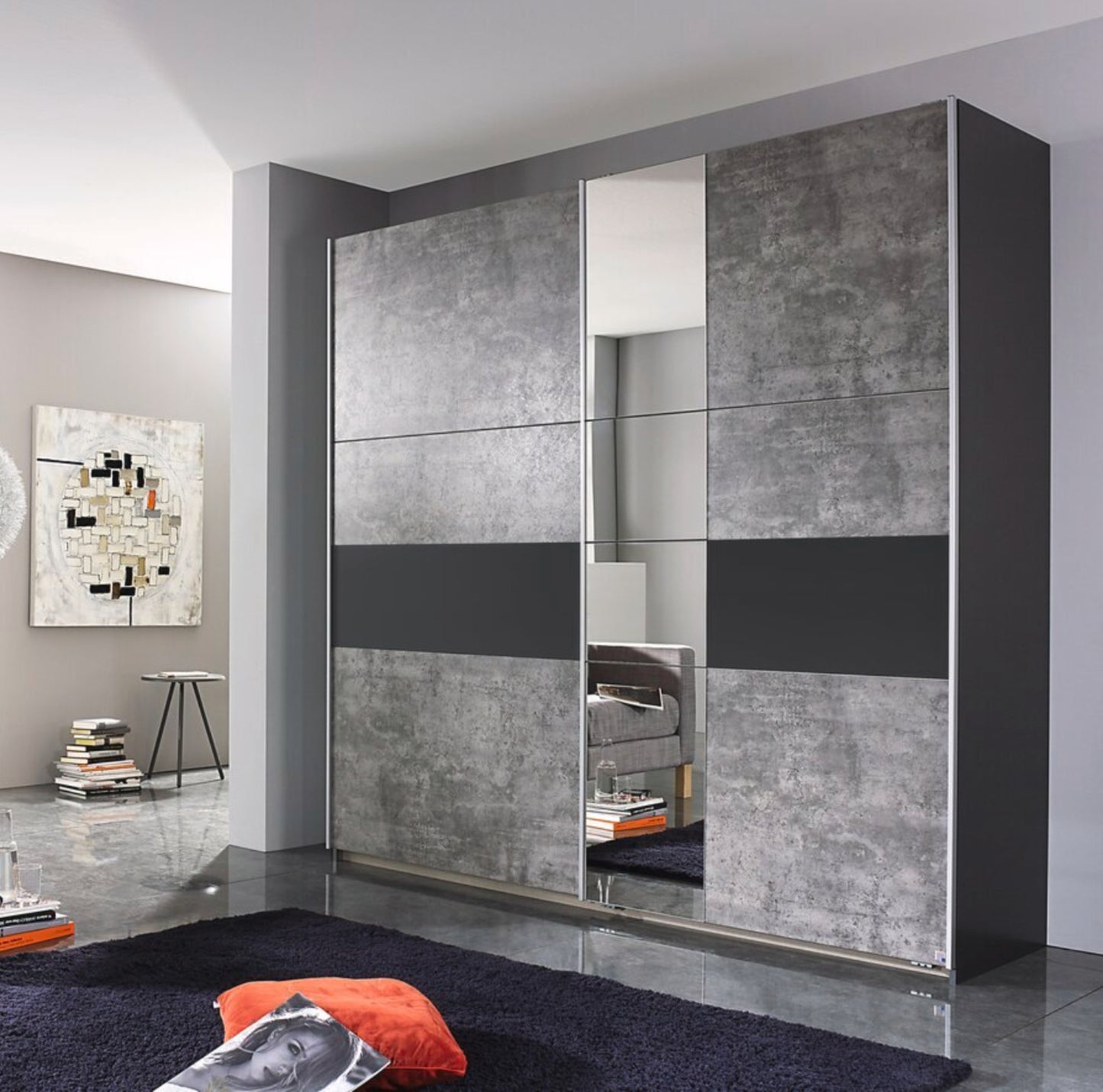 Schwebetürenschrank Korbach 2-türig mit Teilspiegelfront B/H/T 218 x 210 x 59 cm, Zubehör Classic