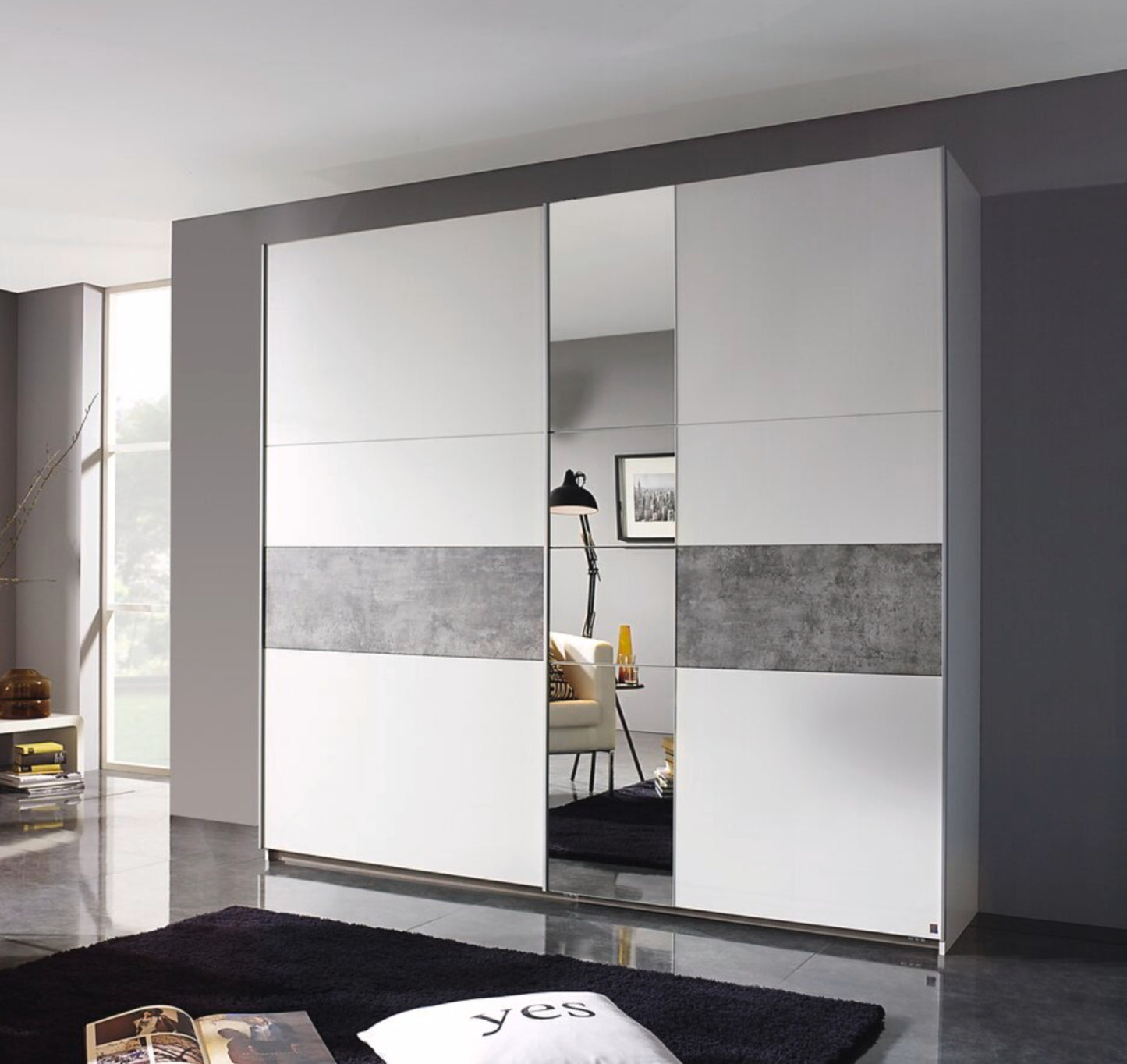 Schwebetürenschrank Korbach 2-türig mit Teilspiegelfront B/H/T 218 x 210 x 59 cm, Zubehör Classic