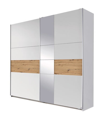 Schwebetürenschrank Korbach 2-türig mit Teilspiegelfront B/H/T 218 x 210 x 59 cm, Zubehör Premium