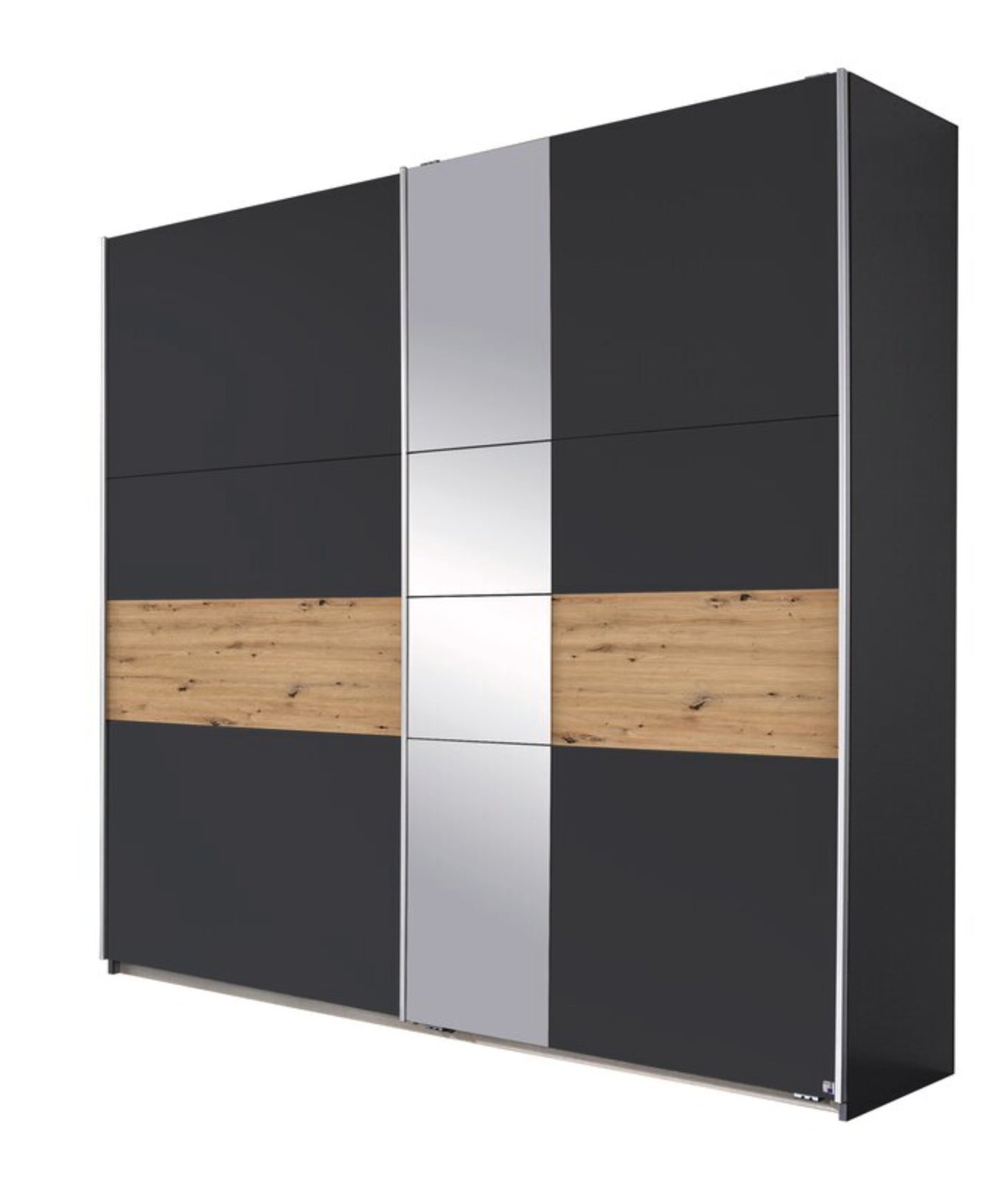 Schwebetürenschrank Korbach 2-türig mit Teilspiegelfront B/H/T 218 x 210 x 59 cm, Zubehör Classic