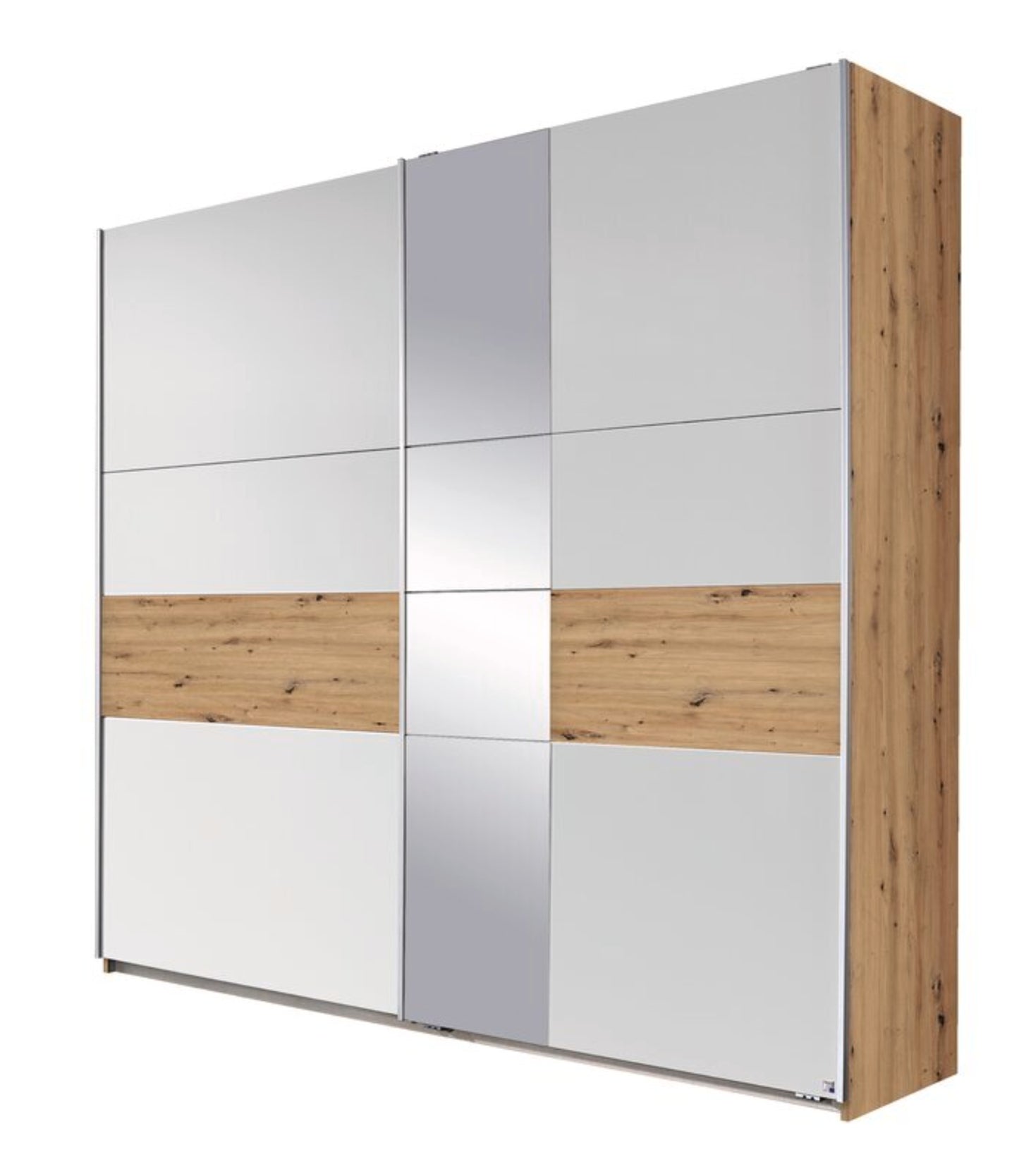 Schwebetürenschrank Korbach 2-türig mit Teilspiegelfront B/H/T 218 x 210 x 59 cm, Zubehör Classic