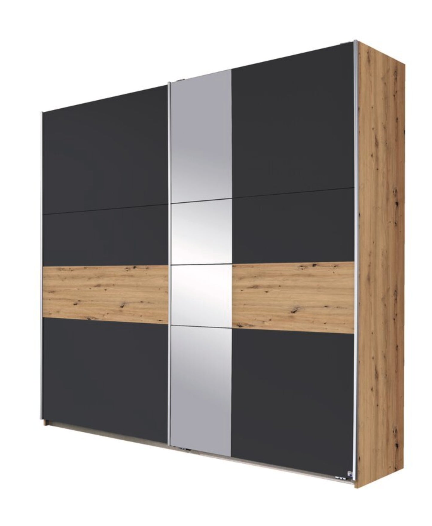 Schwebetürenschrank Korbach 2-türig mit Teilspiegelfront B/H/T 218 x 210 x 59 cm, Zubehör Classic