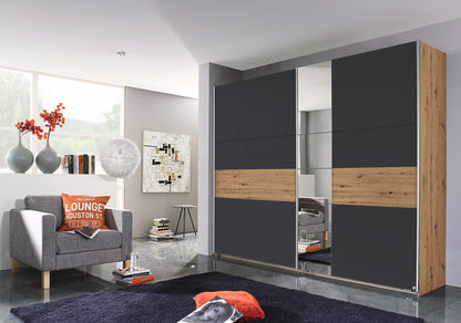 Schwebetürenschrank Korbach 2-türig mit Teilspiegelfront B/H/T 261 x 210 x 59 cm, Zubehör Classic
