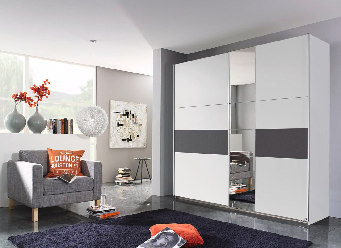 Schwebetürenschrank Korbach 2-türig mit Teilspiegelfront B/H/T 218 x 210 x 59 cm, Zubehör Classic