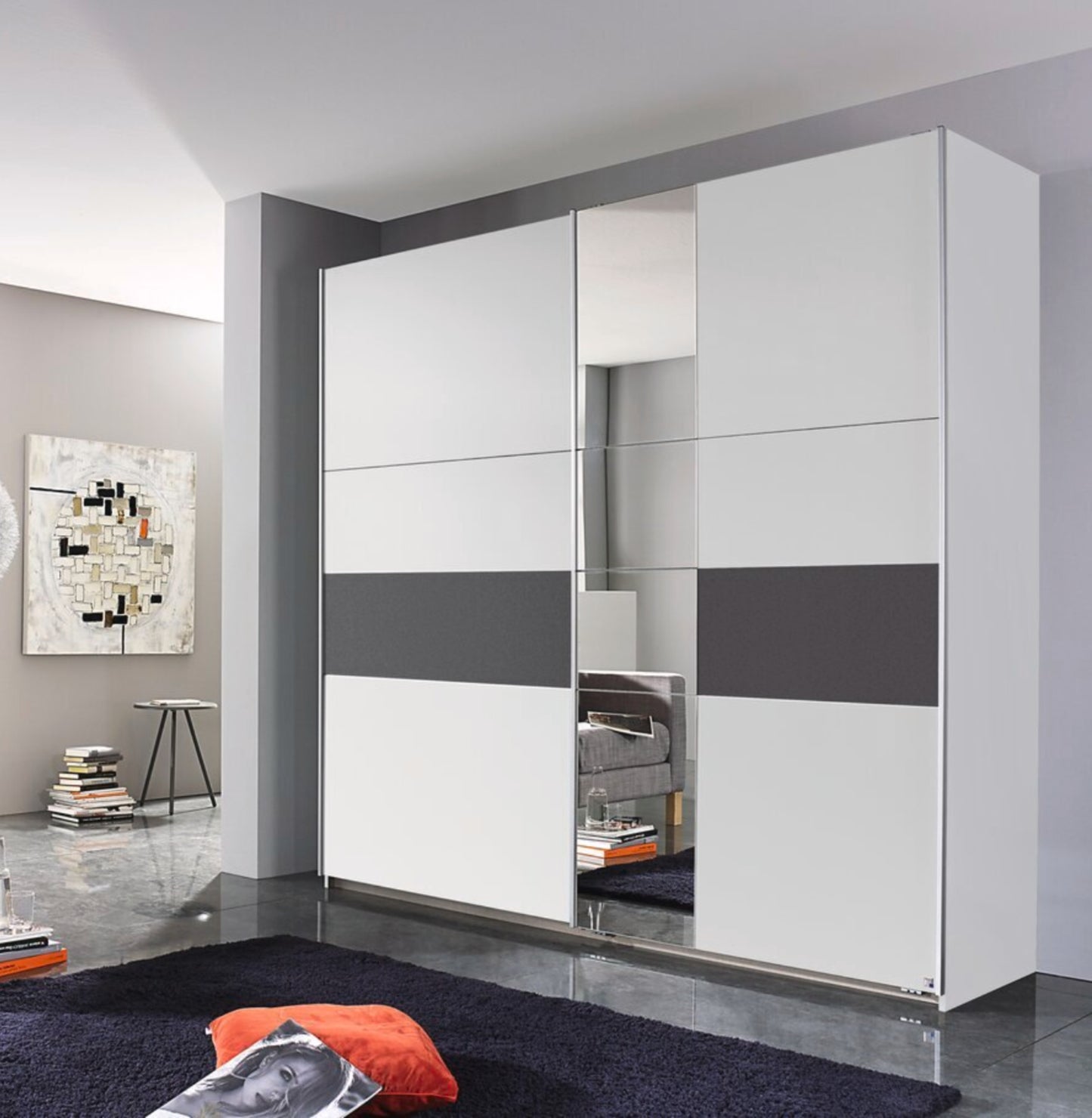 Schwebetürenschrank Korbach 2-türig mit Teilspiegelfront B/H/T 218 x 210 x 59 cm, Zubehör Classic