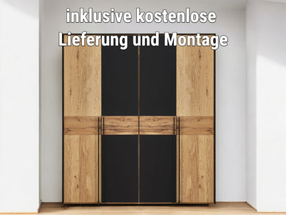 Forestales Drehtürenschrank Boston Kernbuche massiv Fronten aus Anthrazitglas/Kernbuche B/H/T ca. 150-300 x 219 x 60 cm