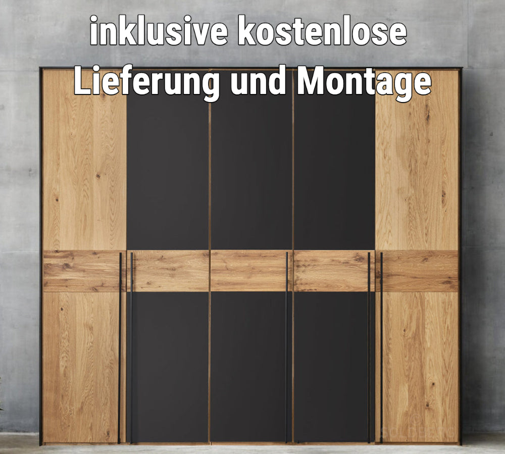 Forestales Drehtürenschrank Boston Kernbuche massiv Fronten aus Anthrazitglas/Kernbuche B/H/T ca. 150-300 x 219 x 60 cm