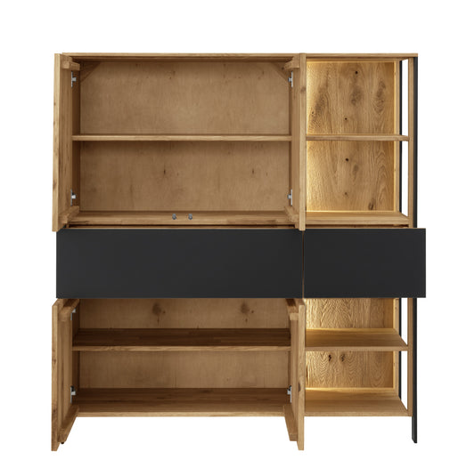 Highboard Boston Eiche/Wildeiche massiv geölt inkl. Beleuchtung B/H/T 128 x 143 x 42 cm