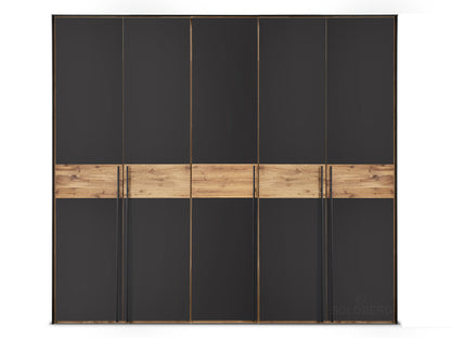 Forestales Drehtürenschrank Boston Kernbuche massiv Fronten komplett aus Anthrazitglas matt B/H/T ca. 150-300 x 219 x 60 cm