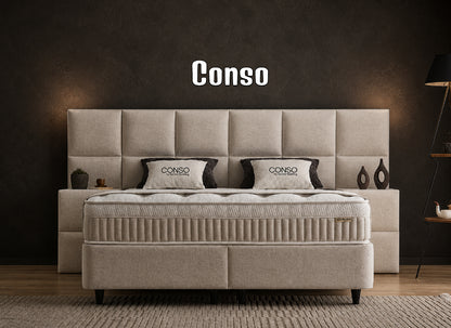 Boxspringbett Conso Beige - mit Bettkasten & Stauraum, inkl. Lieferung & Montage