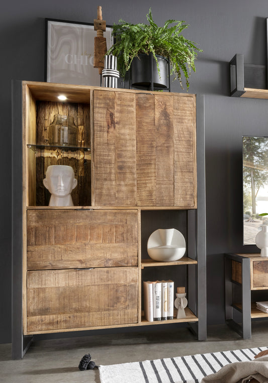 Wohnzimmer-Set Cayro 4-teilig inkl. Beleuchtung Mangoholz massiv multifarbig