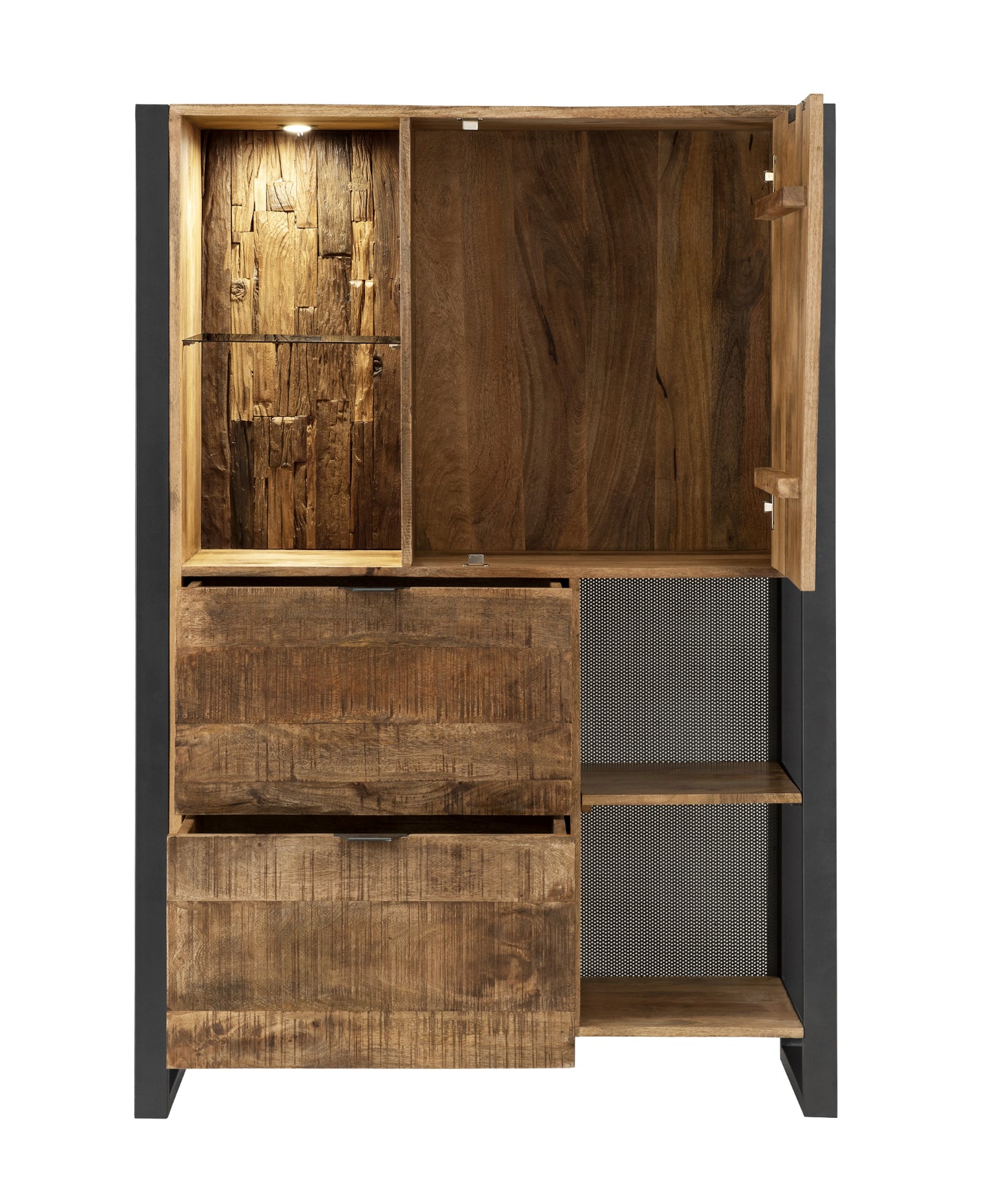 Wohnzimmer-Set Cayro 4-teilig inkl. Beleuchtung Mangoholz massiv multifarbig