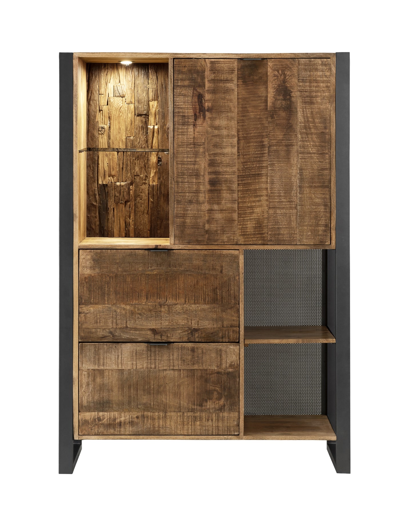 Wohnzimmer-Set Cayro 4-teilig inkl. Beleuchtung Mangoholz massiv multifarbig