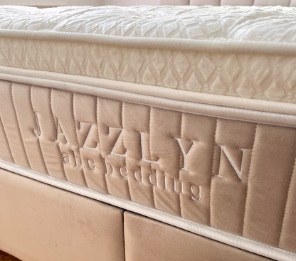 Boxspringbett Jazzlyn Beige Voll-orthopädisches Komfortbett mit Bettkasten, Stauraum, inkl. kostenlose Lieferung und Montage