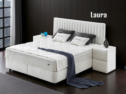 Boxspringbett Laura Cremeweiß Voll-orthopädisches Komfortbett mit Bettkasten, Stauraum, inkl. kostenlose Lieferung und Montage