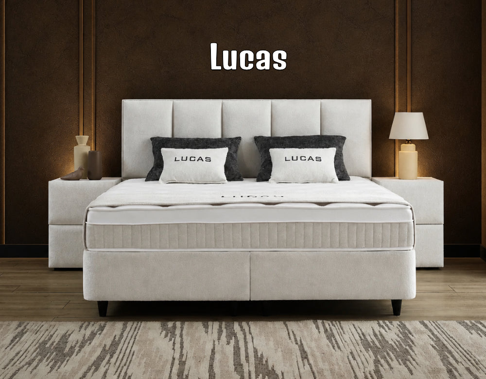 Boxspringbett Lucas Cremweiß - mit Bettkasten & Stauraum, inkl. Lieferung & Montage