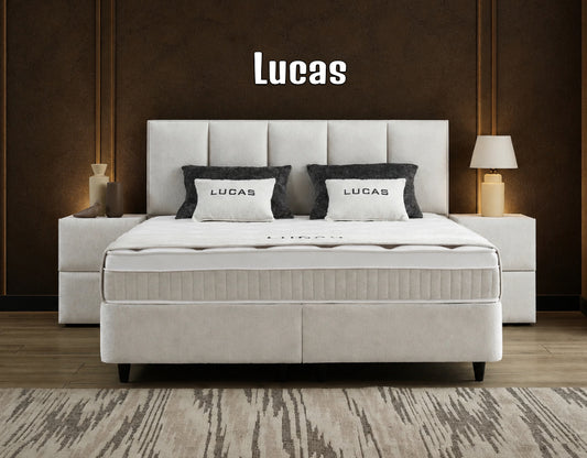Boxspringbett Lucas Cremweiß - mit Bettkasten & Stauraum, inkl. Lieferung & Montage