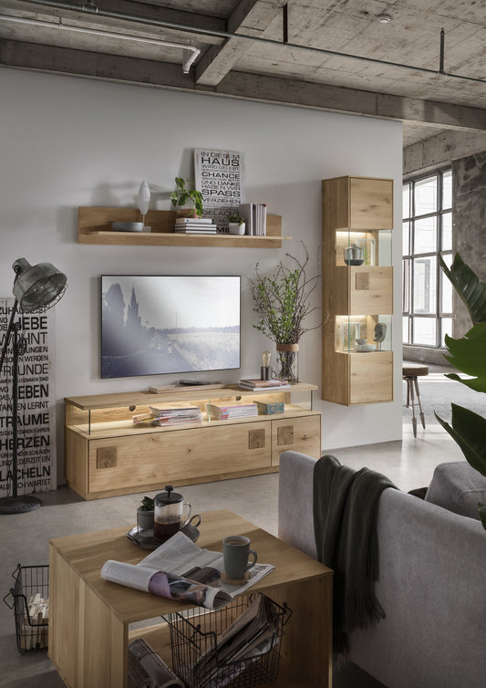 TPT Davos Wandregal Wildeiche massiv natur/blanco geölt, B/H/T 155 x 24 x 23 cm