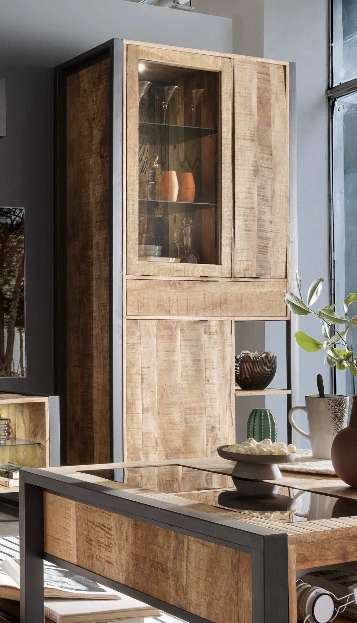 Wohnzimmer-Set Cayro 4-teilig inkl. Beleuchtung Mangoholz massiv multifarbig