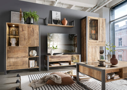 Wohnzimmer-Set Cayro 4-teilig inkl. Beleuchtung Mangoholz massiv multifarbig