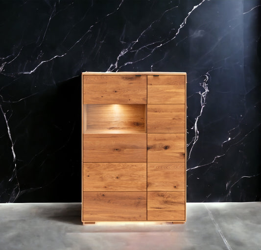 TPT Zerro Doppel-Vitrine 2-türig inkl. Beleuchtung massiver Kernbuche/Eiche B/H/T 96 x 140 x 42 cm