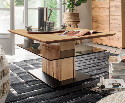 TPT Zerro Couchtisch mit Glasplatte aus massiver Kernbuche/Eiche B/H/T 113 x 45 x 70 cm