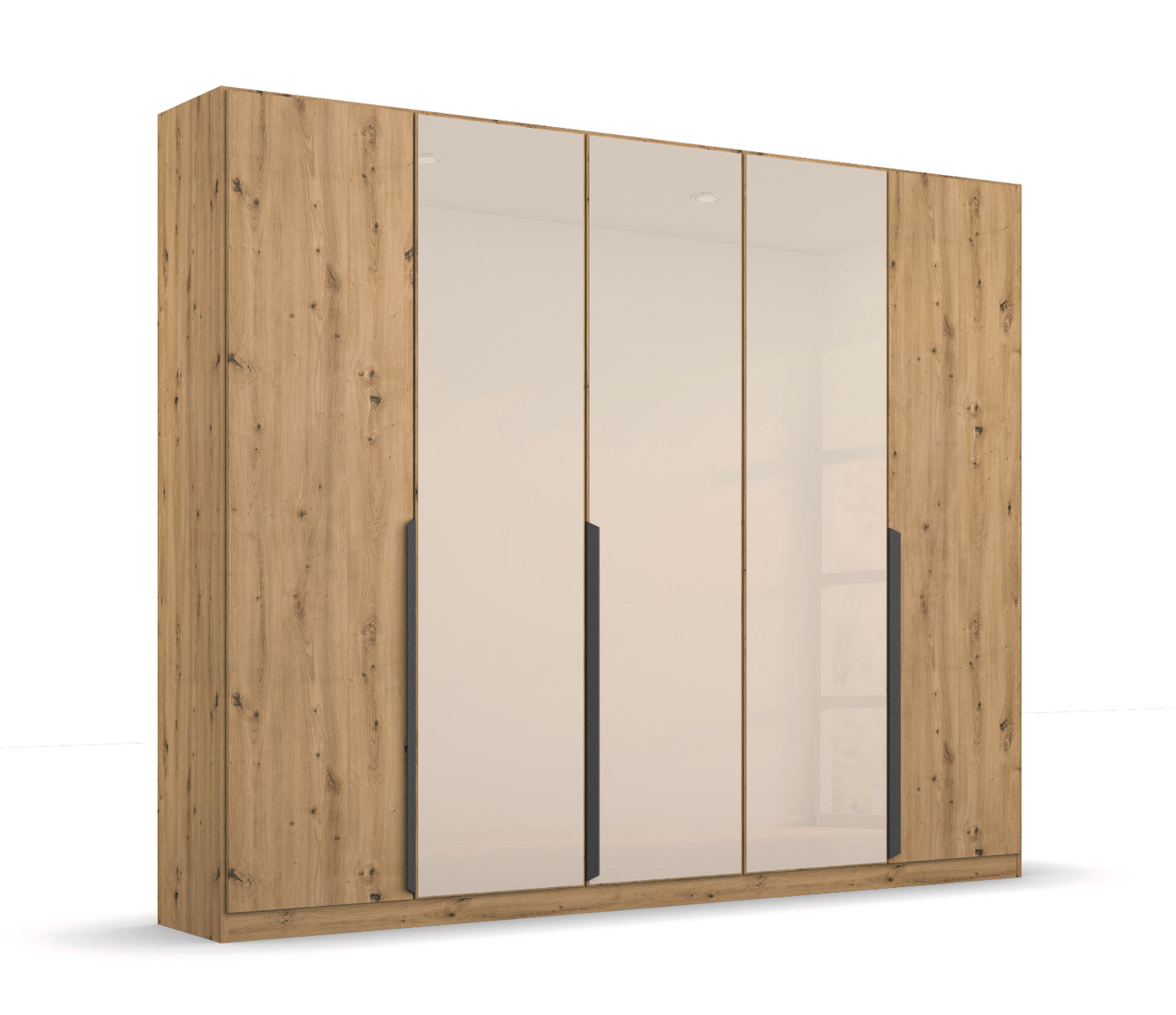 Drehtürenschrank Artemis 5-türig mit 3 Farbglastüren B/H/T 225 x 210 x 54 cm