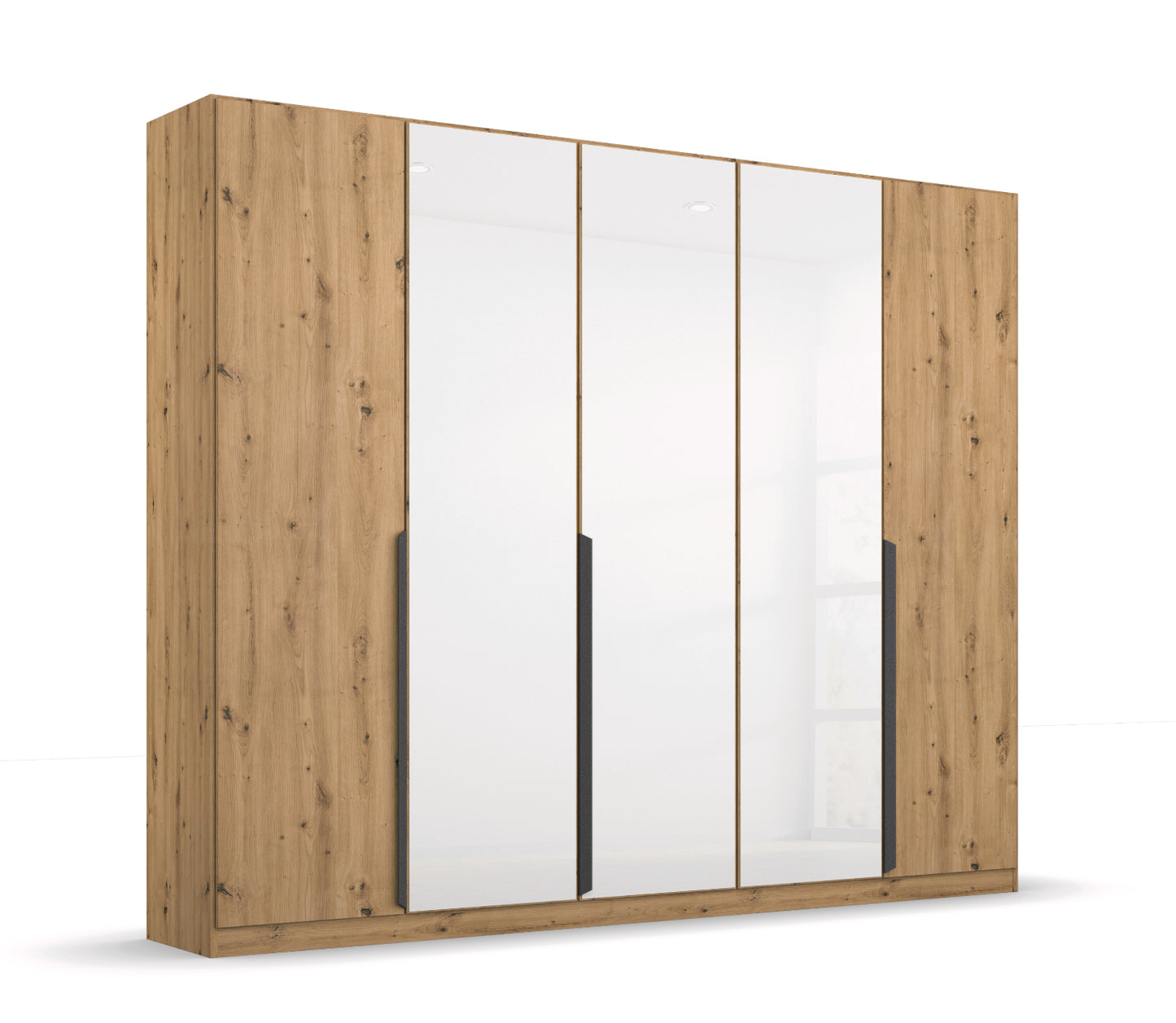 Drehtürenschrank Artemis 5-türig mit 3 Farbglastüren B/H/T 225 x 210 x 54 cm