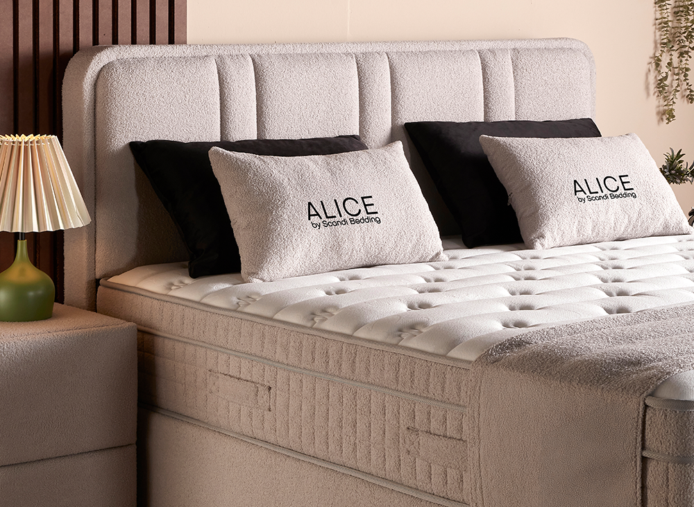 Boxspringbett Alice Beige Voll-orthopädisches Komfortbett mit Bettkasten, Stauraum, inkl. Beleuchtung im Kopfteil, inkl. kostenlose Lieferung und Montage
