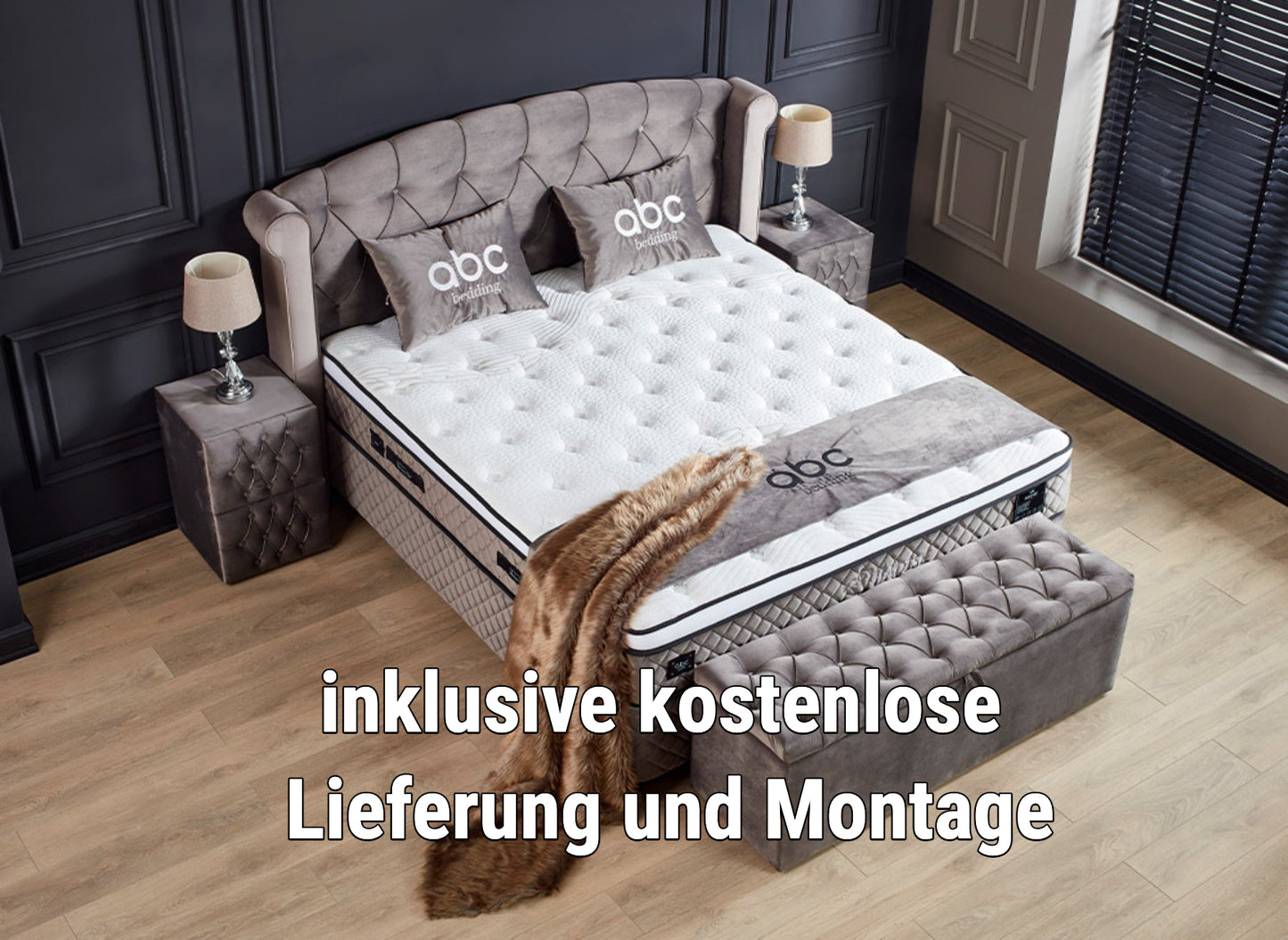 Boxspringbett Hadise Grau mit Bettkasten Breite 160-180 x 200 cm