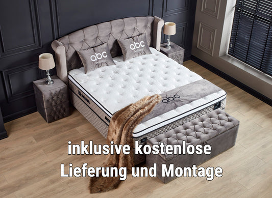 Boxspringbett Hadise Grau mit Bettkasten Breite 160-180 x 200 cm