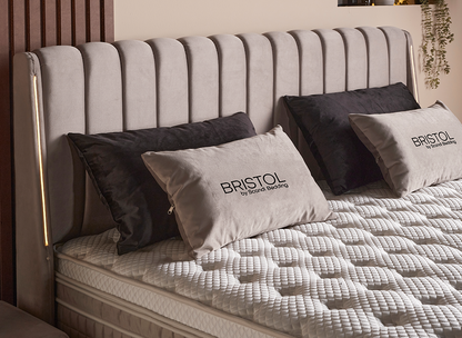 Boxspringbett Bristol Beige Voll-orthopädisches Komfortbett mit Bettkasten, Stauraum, inkl. kostenlose Lieferung und Montage