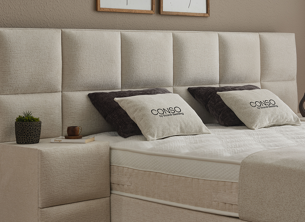 Boxspringbett Conso Beige Voll-orthopädisches Komfortbett mit Bettkasten, Stauraum, inklusive kostenlose Lieferung und Montage