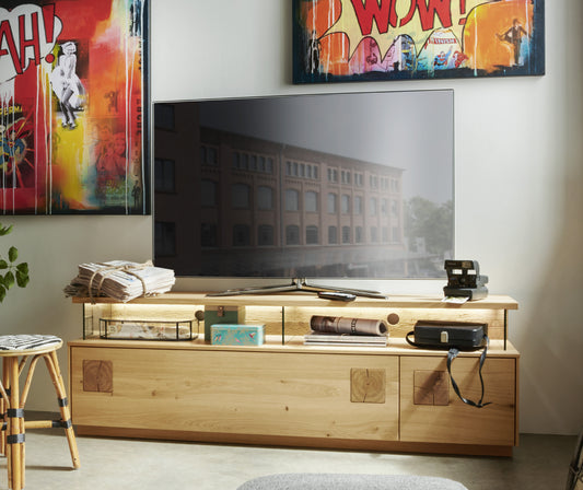 TPT Davos TV Lowboard Wildeiche massiv natur/blanco geölt, inkl. Beleuchtung B/H/T 170 x 56 x 44 cm