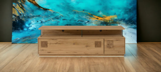 TPT Davos TV Lowboard Wildeiche massiv natur/blanco geölt, inkl. Beleuchtung B/H/T 170 x 56 x 44 cm
