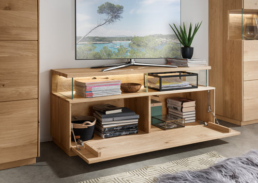 TPT Davos TV Lowboard Wildeiche massiv natur/blanco geölt, inkl. Beleuchtung B/H/T 130 x 56 x 44 cm