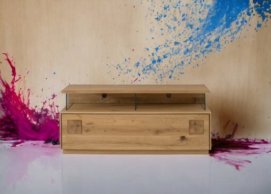 TPT Davos TV Lowboard Wildeiche massiv natur/blanco geölt, inkl. Beleuchtung B/H/T 130 x 56 x 44 cm