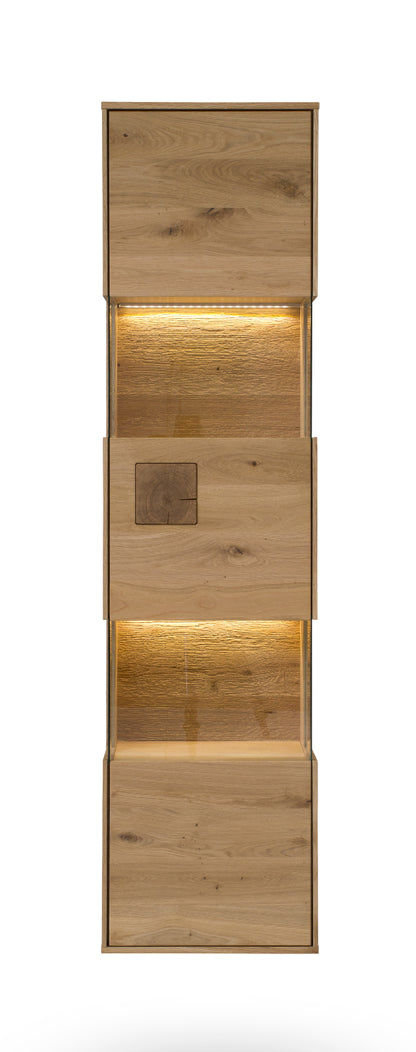 TPT Davos Glas-Hängevitrine, Wildeiche massiv natur/blanco geölt, inkl. Beleuchtung B/H/T 43 x 170 x 33 cm