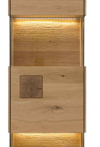 TPT Davos Glas-Hängevitrine, Wildeiche massiv natur/blanco geölt, inkl. Beleuchtung B/H/T 43 x 170 x 33 cm