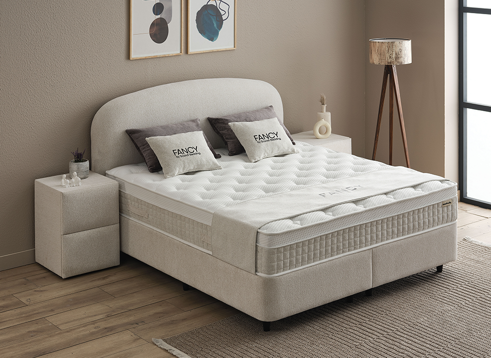Boxspringbett Fancy Beige Voll-orthopädisches Komfortbett mit Bettkasten, Stauraum, inkl. Beleuchtung im Kopfteil, inkl. kostenlose Lieferung und Montage