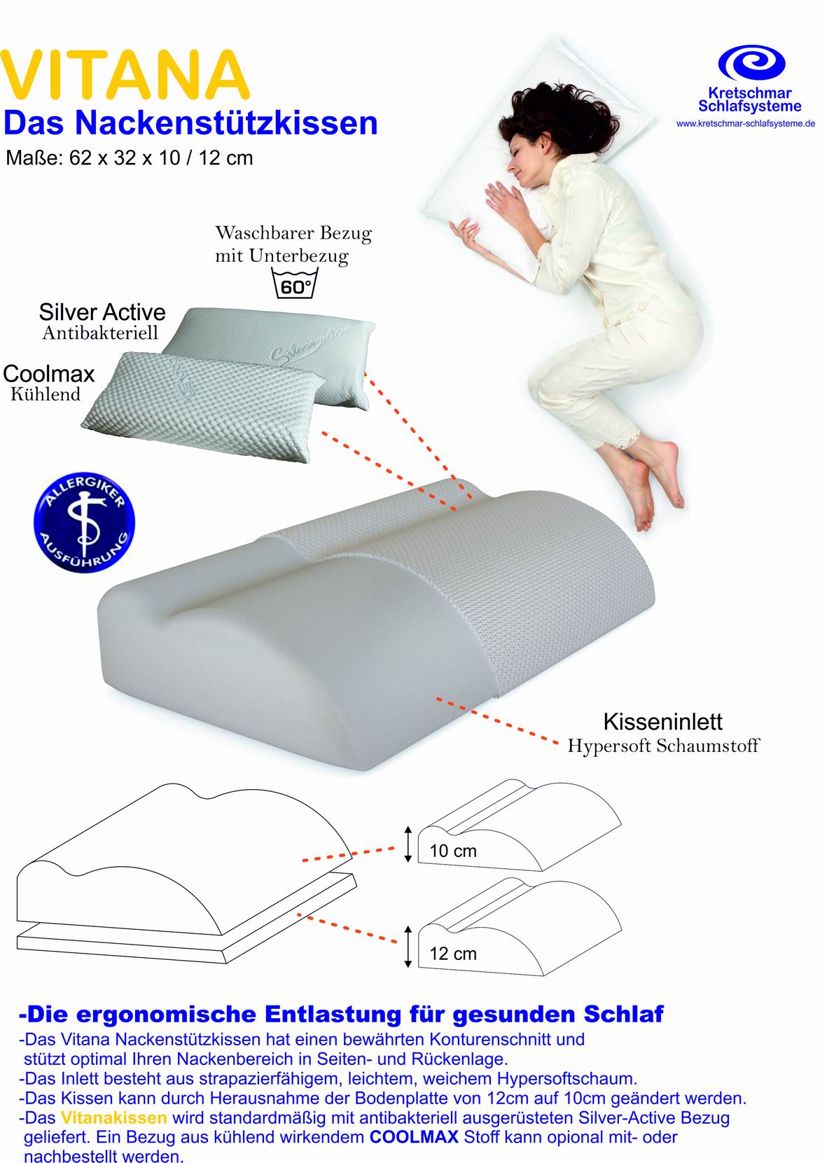 Vitana orthopädische Nackenstützkissen - das atmusaktive Allergiekerkissen